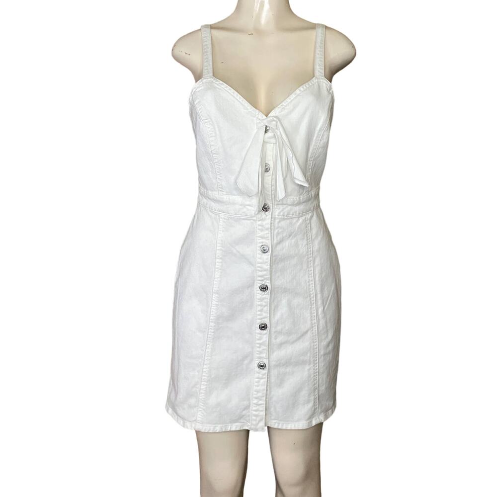 7 For All Mankind Double Bow Tie Denim Dress Sleeveless White Runway Size Small